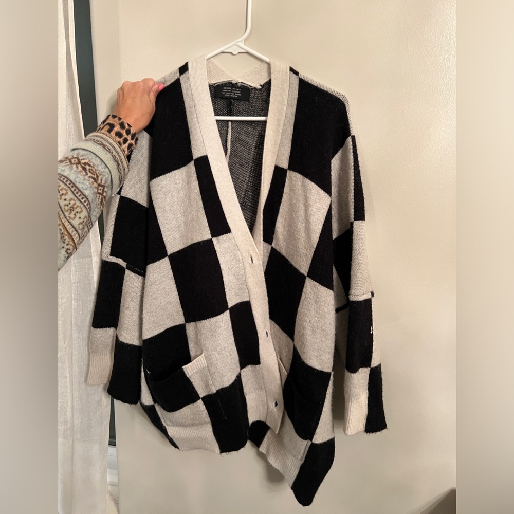 DRESSED IN LALA love me oversized knit cardigan in black and white checkerboard